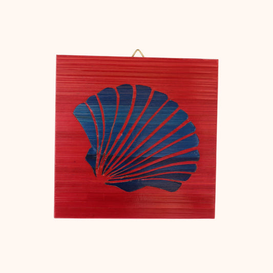 Coquille Saint-Jacques bleu fond rouge